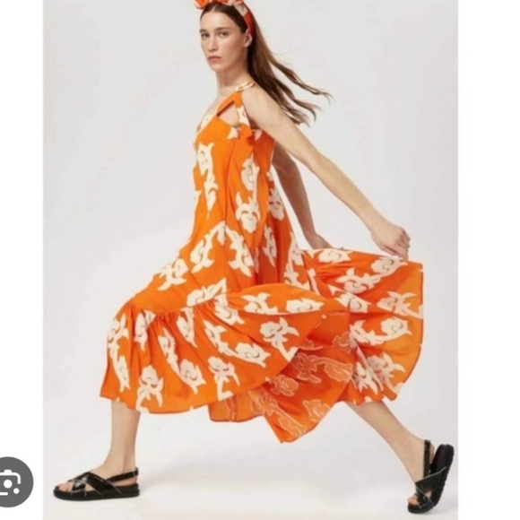 Anthropologie Dresses & Skirts - ANTHROPOLOGY EXQUISE Orange Floral Embroidered Cotton Phoebe Maxi Dress Medium
